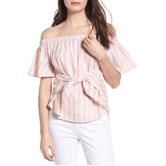 B.P. Pink Tie Detail Off The Shoulder Top - Picture 1 of 4
